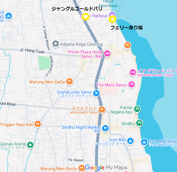 バリ島サヌール ジャングルゴールド直営店の地図