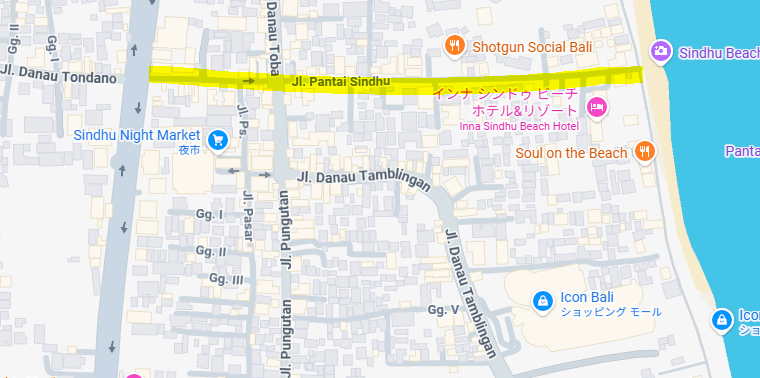 Pantai Sindhu通りを表示した地図