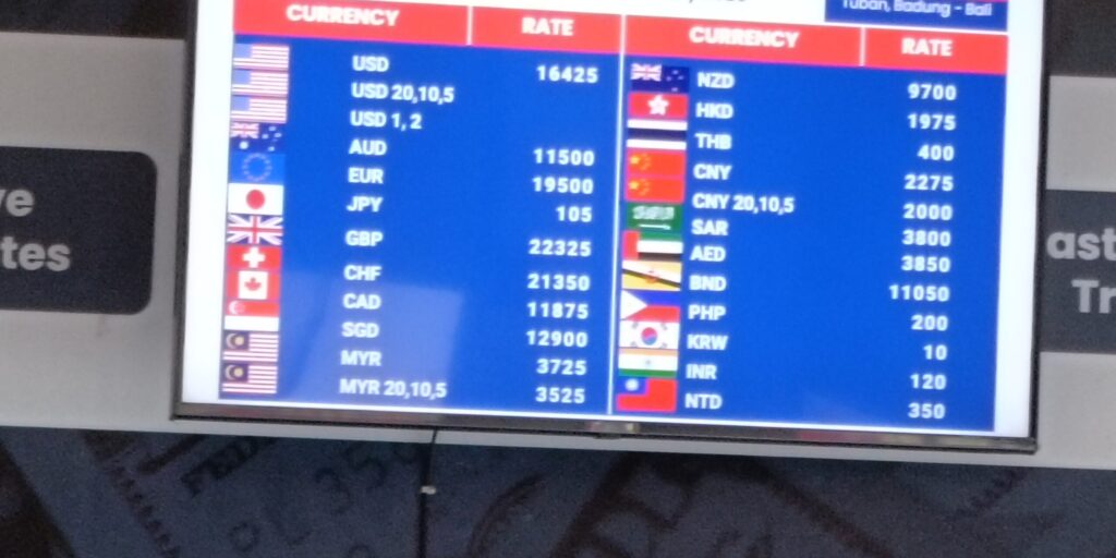 バリ島サヌールのレート表の写真