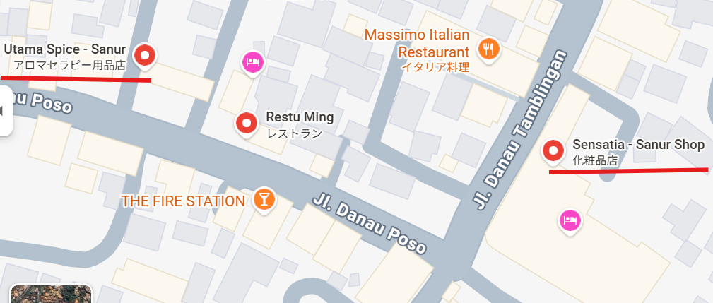 Utama Spice とSensatia Sanur Shopまでの距離がわかる地図