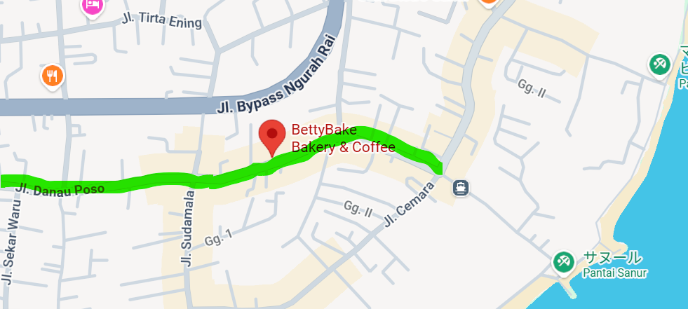 Betty Bake Bakery & CoffeeがあるDanau Poso通りの地図